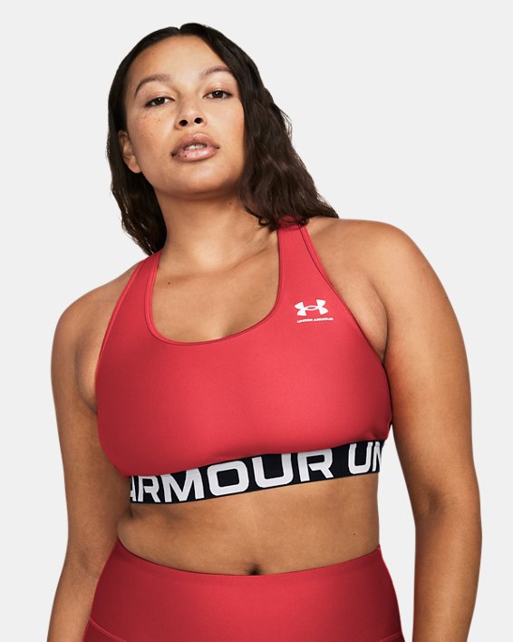 Sujetador deportivo HeatGear® Armour Mid Branded para mujer, Red, pdpMainDesktop image number 4
